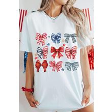 White Stripe and Star Bowknot Graphic Tee