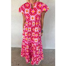 Strawberry Pink Geo Print V-neck Maxi Dress