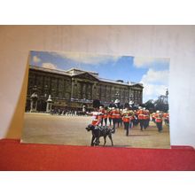 BUCKINGHAM PALACE, LONDON used postcard changing guard 1965 pm dog mascot =