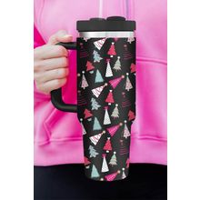 Black Cartoon Christmas Tree Printed Thermos Cup