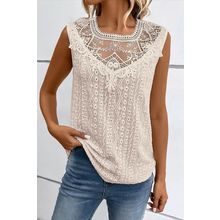 Apricot Guipure Lace Crochet Keyhole Back Tank Top