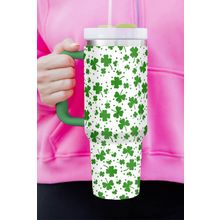 Dark Green Clover Print Thermos Cup with Handle 1200ml