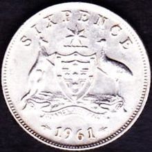 1961 Australia 1 Sixpence coin
