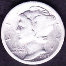 1917 S USA 10 Cents Silver Coin Mercury