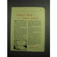 1948 Horlicks Drink Ad - Longer sleep ..shorter queues?