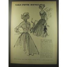 1956 Saks Fifth Avenue Dresses Ad - Set sail in dacron - and - cotton pima