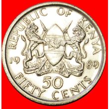 COCK: KENYA ★ 50 CENTS 1989 MINT LUSTRE!★LOW START★NO RESERVE
