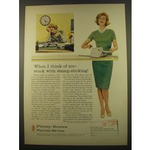 1961 Pitney-Bowes DM Postage Meter Ad - I think of me stuck with stamp sticking