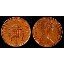 United Kingdom One New Penny 1971 Portcullis Used. Coin 1p QE II UK
