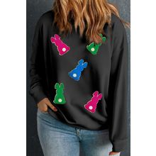 Black Sequin Edge Chenille Easter Bunny Graphic Plus Size Sweatshirt