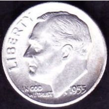 1955 S USA 10 Cents Silver Coin Roosevelt