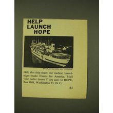 1960 HOPE Ship Ad - Help Launch Hope