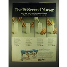 1974 Evenflo Toss'Ems Disposable Nurser Set Ad - The 16-second Nurser