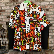 RARE Vintage Napili Hawaiian Psychedelic Print No Iron Button Down Shirt Sz. ?