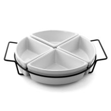 Gibson Gracious Fine Ceramic Dining Four Section Tray Set with Metal Rack in ...