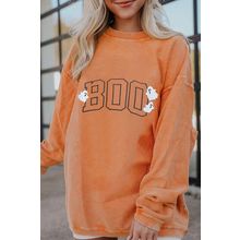 Orange Embroidered BOO Ghost Corded Halloween Sweatshirt
