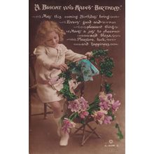 Flower Arranging Hand Painted Old Photograph Postcard