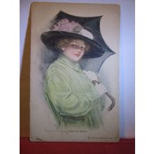 RAIN OR SHINE? by Clarence F Underwood unused antique American postcard art #