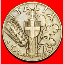 Ⰶ SAVOY ARMS (1939-1943): ITALY ★ 10 CENTESIMOS XXI 1943R! ★LOW START★NO RESERVE