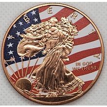 1 Oz Copper Collectible Colorized Walking Liberty With Colorized Eagle Reverse