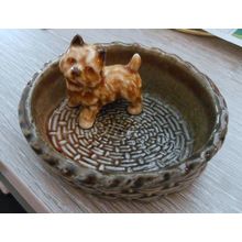 Vintage Wade Terrier Dog Puppy Figurine Pup In A Basket Trinket Dish