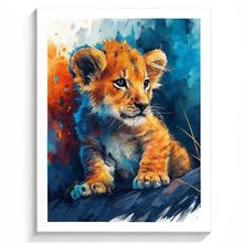 Lion Cub Colourful Art Print Nursery Wall Art Framed Animal Baby Lion Print Gift