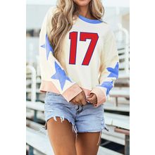 Beige Number 17 Printed Stars Patched Sleeve Cropped Sweatshirt