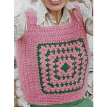 Boho Crochet Pattern Big Granny Square Top Groovy Pink 30-38”/76-90cm
