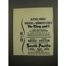1953 Rodgers & Hammerstein's Plays Ad - The King and I; South Pacific
