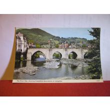 EISTEDDFOD DECORATIONS, RIVER DEE, LLANGOLLEN, WALES unused postcard vgc =