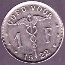 1922 Belgium 1 Franc Coin Dutch