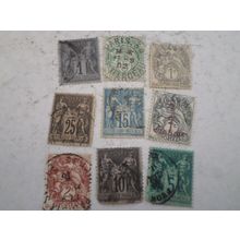 French Stamps. a selection of 9 different stamps
