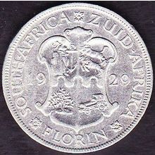 1929 South Africa 1 Florin (2 Shillings) Silver Coin