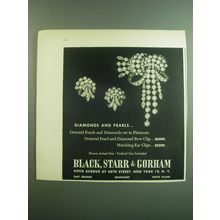 1949 Black, Starr & Gorham Clip and Ear Clips Ad - Diamonds and Pearls