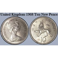 United Kingdom 1968 QE II Ten New Pence - Circulated