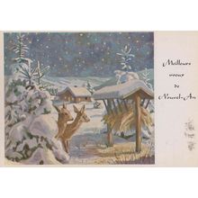 Arnulf Stegmann Boy Flute Recorder + Deer Christmas 2x German Painting Postcard