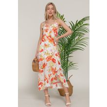 Women's Floral Print Ruffle Slip Midi Dress
