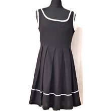 Black Linen Mix Contrast Edging Fit and Flare Dress Petite 10 - 12 UK