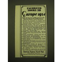 1924 American Express Travel Dept. Ad - Escorted tours to Europe 1924