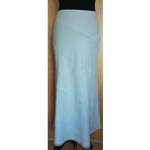 Monsoon Aqua Green 100% Linen & Silk Trim Midi Long Skirt Size 8 UK