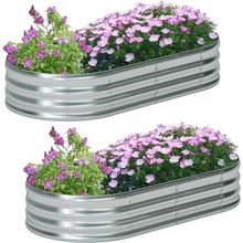 Zizin 2 Pack Galvanized Raised Garden Bed Metal Oval Raised Garden Beds Outdoor