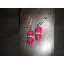 Simple elegant dark cerise & clear rhinestone short drop earrings