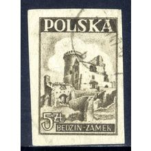 POLAND 1946, Bedzin Castle, Brown, Imperforate, 5 Z, USED