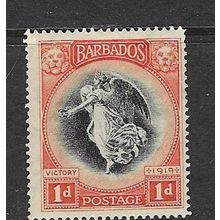 BARBADOS 1920-1 WATERMARK MULTI-CROWN CA VICTORY 1d MINT SG203