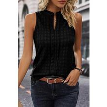 Black Lattice Textured Split Neck Tank Top