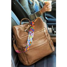 Chestnut Geometric Crochet Strap PU Leather Large Backpack