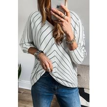 Black Stripe Chevron Striped V Neck Long Sleeve Casual Top