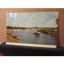 ACLE BRIDGE, RIVER BURE, NORFOLK BROADS used postcard by Jarrold 1959 pm #