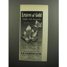 1956 J.E. Caldwell Jewelry Ad - Leaves of gold alight with diamonds