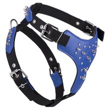 Dog Pet Leather/Nylon Harness With Spikes W 1" G 22"-26" - Royal Blue
